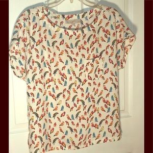 Ann Taylor LOFT Petites Short Sleeve Bird Blouse